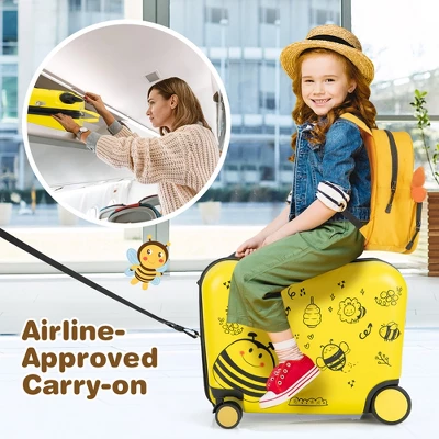 Costway 2PC Kids Ride-on Luggage Set 18'' Carry-on Suitcase & 12'' Backpack Anti-Loss Rope Yellow 1 Costway 2PC Kids Ride-on Luggage Set 18'' Carry-on Suitcase & 12'' Backpack Anti-Loss Rope Yellow