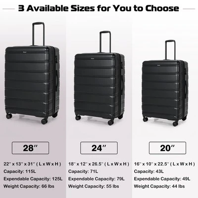 Costway 3 Piece Hardshell Luggage Set Ex Pandable Suitcase W/ TSA Lock & Spinner Wheels 3 Costway 3 Piece Hardshell Luggage Set Ex Pandable Suitcase W/ TSA Lock & Spinner Wheels - Image 3