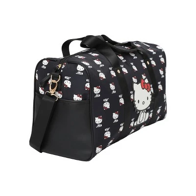 SANRIO Hello Kitty AOP In Nylon With PU Accents Black Wheeled Duffle 1 SANRIO Hello Kitty AOP In Nylon With PU Accents Black Wheeled Duffle
