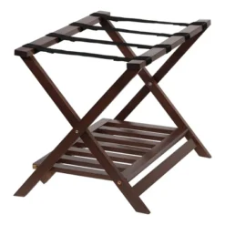 PJ Wood Portable Hotel Style Solid Wooden Folding Luggage Rack With Bottom Shoe Storage Shelf For House Guests Or Travel, Walnut -Vera Bradley || Rockland || Disney Shop GUEST a7cea34e 33fa 4338 a586 2aa93514bbda