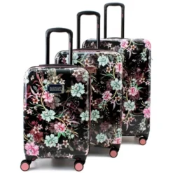 Badgley Mischka Winter Flowers Expandable Hardside Checked 3pc Luggage Set - Black -Vera Bradley || Rockland || Disney Shop GUEST afe42e96 a185 4e55 a011 22509115bb56