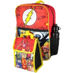 DC Comics The Flash 16" Backpack Cinch Bag Water Bottle Lunch Tote 5 Pc Set Red