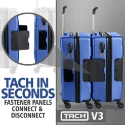 TACH V3 Connectable Hardside Carry On Rolling Suitcase Luggage W/ Spinner Wheels, TSA Approved Lock, 2 USB Charging Ports, And Bottle Clip