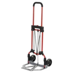 Magna Cart Personal MCI Folding Steel Luggage 160 Lb. Capacity Hand Truck Cart W/Telescoping Handle & Ball Bearing Rubber Wheels, Red/Silver (4 Pack)